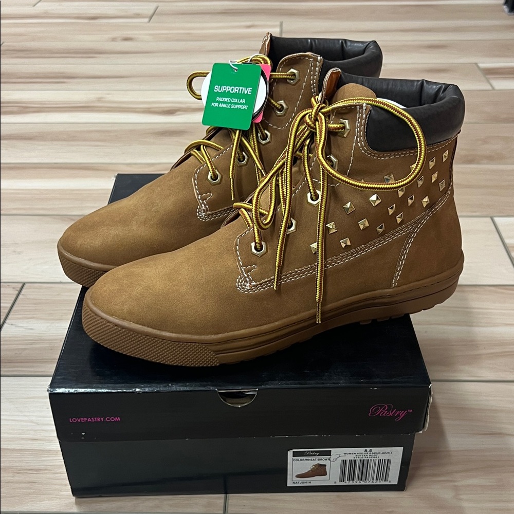 Pastry Tan Studded Lace-Up Ankle Boots